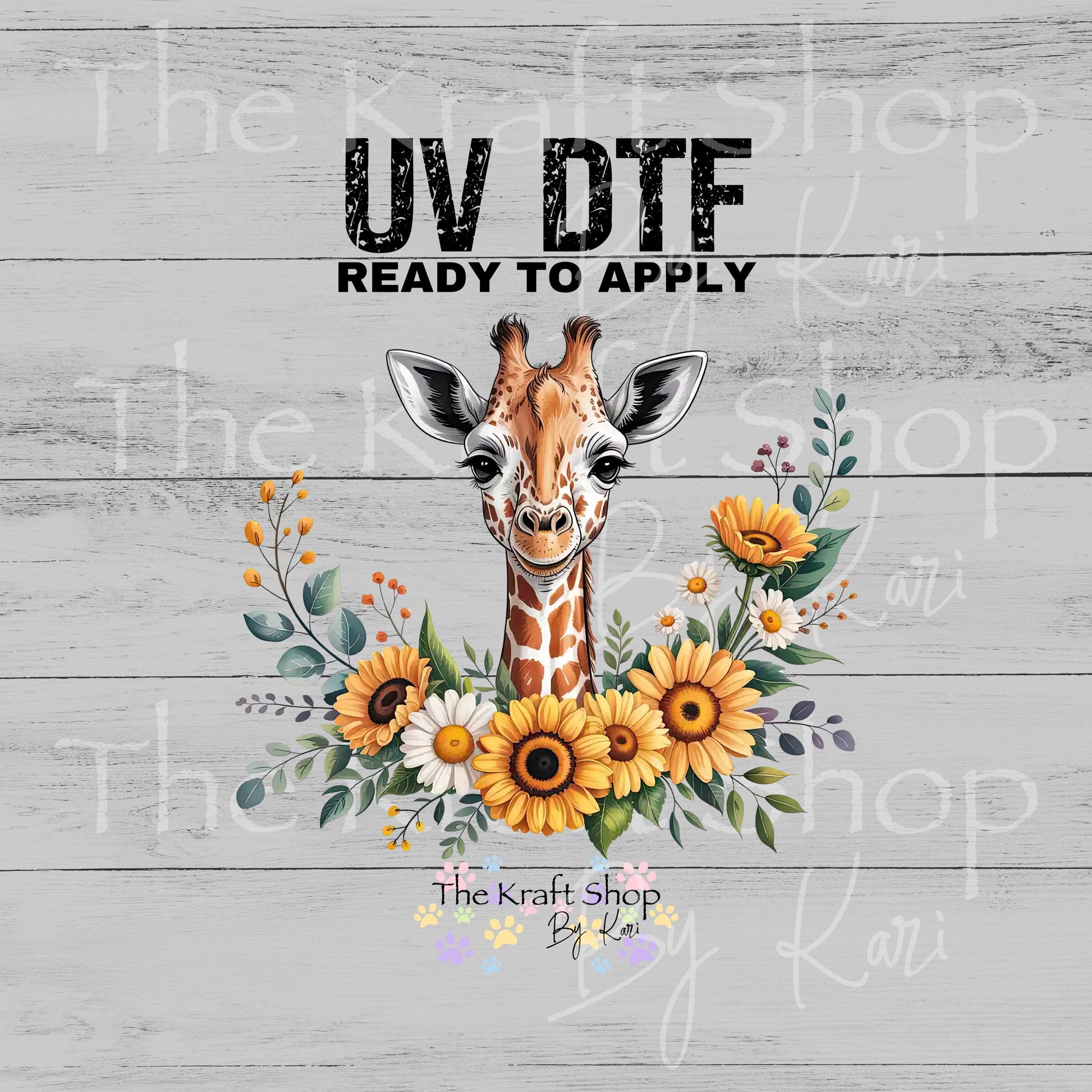 UV DTF Sticker print. Giraffe With Sunflowers wrap decals tumbler decal. #5506