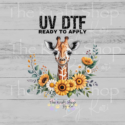 UV DTF Sticker print. Giraffe With Sunflowers wrap decals tumbler decal. #5506