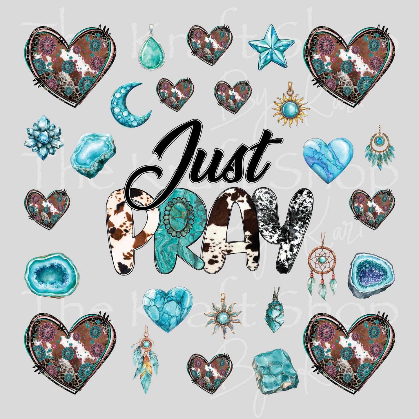 UV DTF Sticker print Just Pray Turquoise Element sheet 8x8 decal #4612