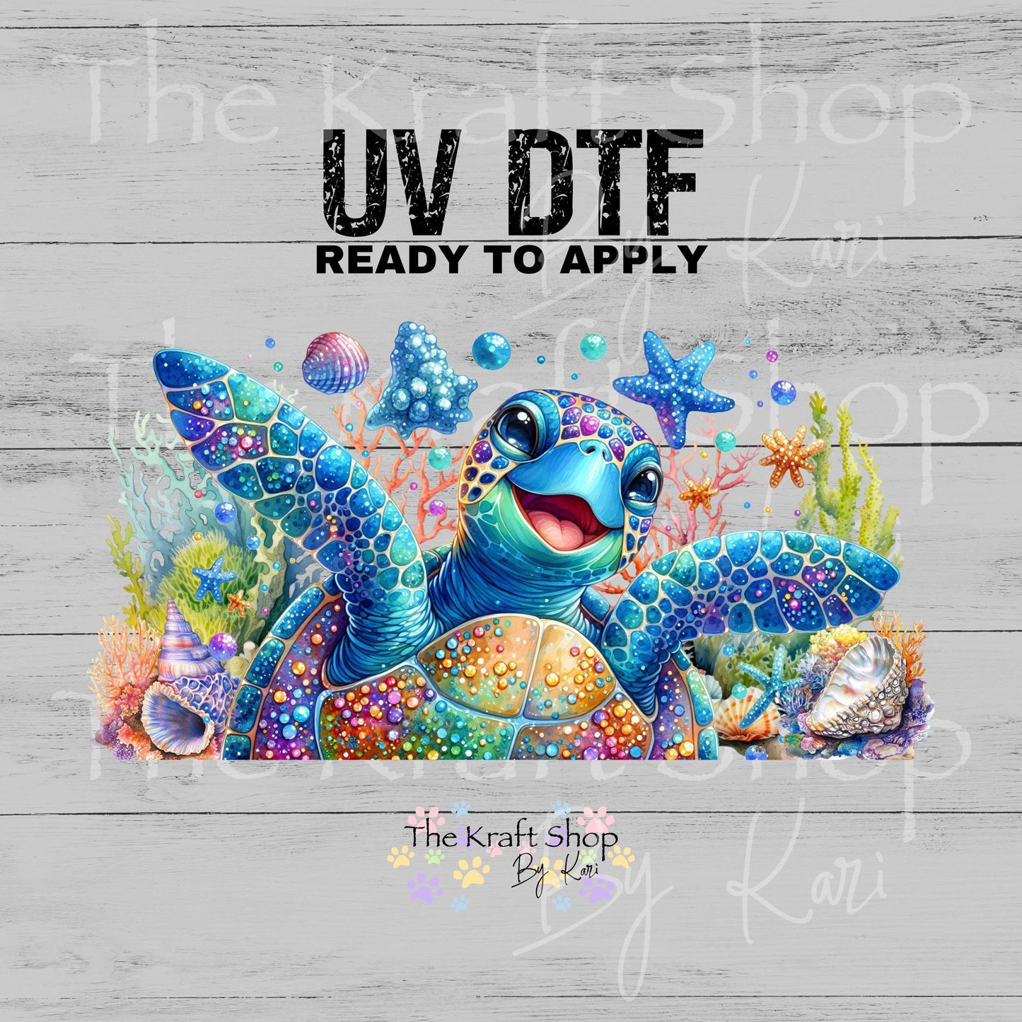 UV DTF Sticker print. Under The Sea Turtle Wrap decal. Glass can wrap. #5507