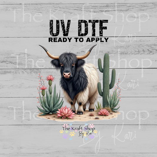 UV DTF Sticker prints. Desert Cactus Cow decal, permanent sticker. #1095