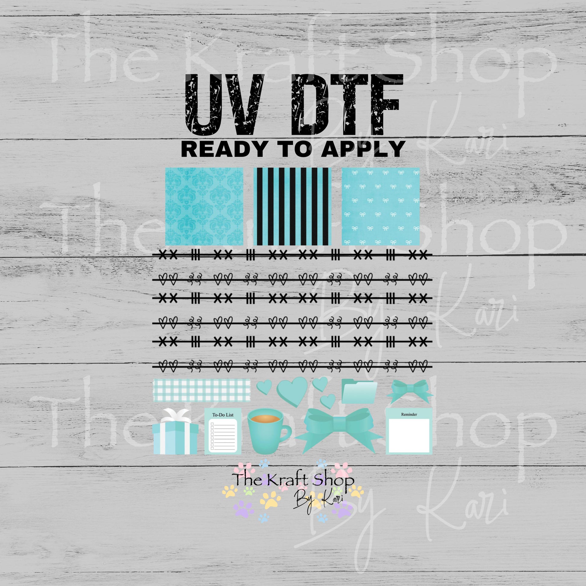 UV DTF Sticker print Patchwork Element Breakfast Blue and elements mixed media Element sheet 9x9 decal #10405