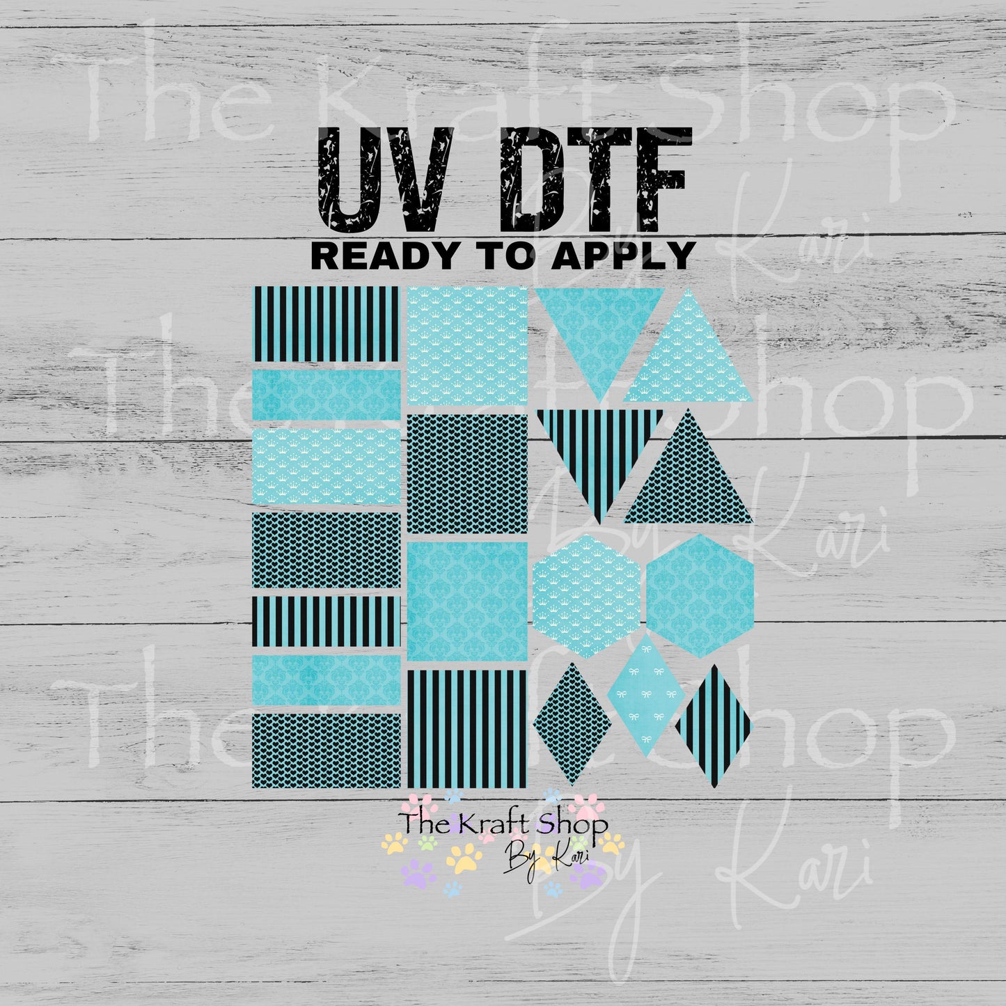 UV DTF Sticker print Breakfast Blue Patchwork Element mixed media bundle of decals sheet 10x10 #10412
