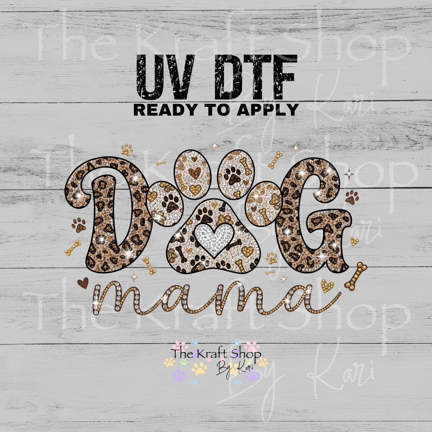 UV DTF Sticker print Diamond Dog Mama faux sparkle decal, tumbler decal, permanent sticker. #4599