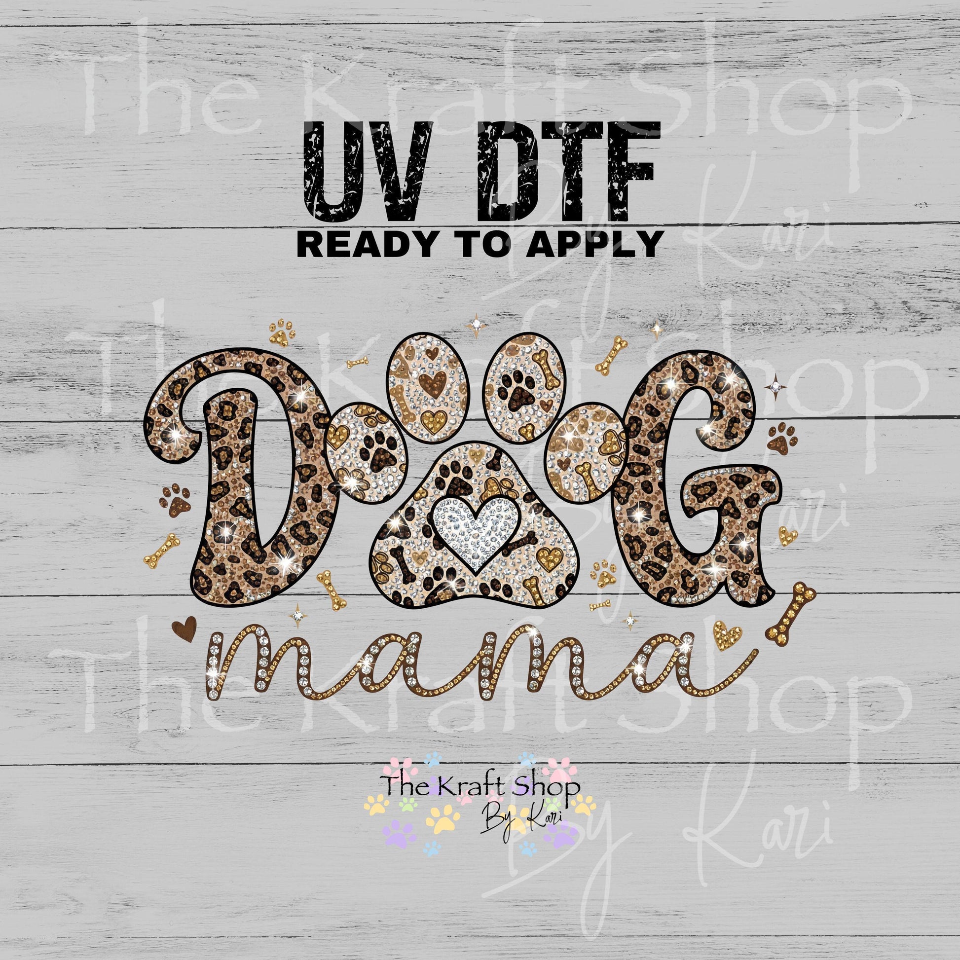 UV DTF Sticker print Diamond Dog Mama faux sparkle decal, tumbler decal, permanent sticker. #4599
