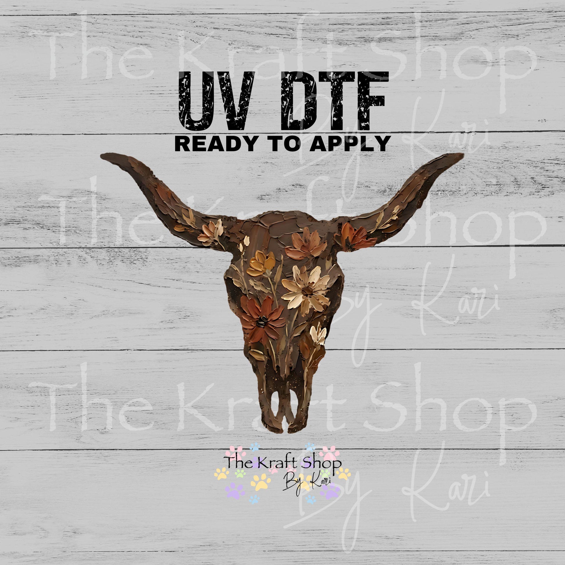 UV DTF Sticker print Floral cow skull with boho colors decal, tumbler decal, permanent sticker. #2038