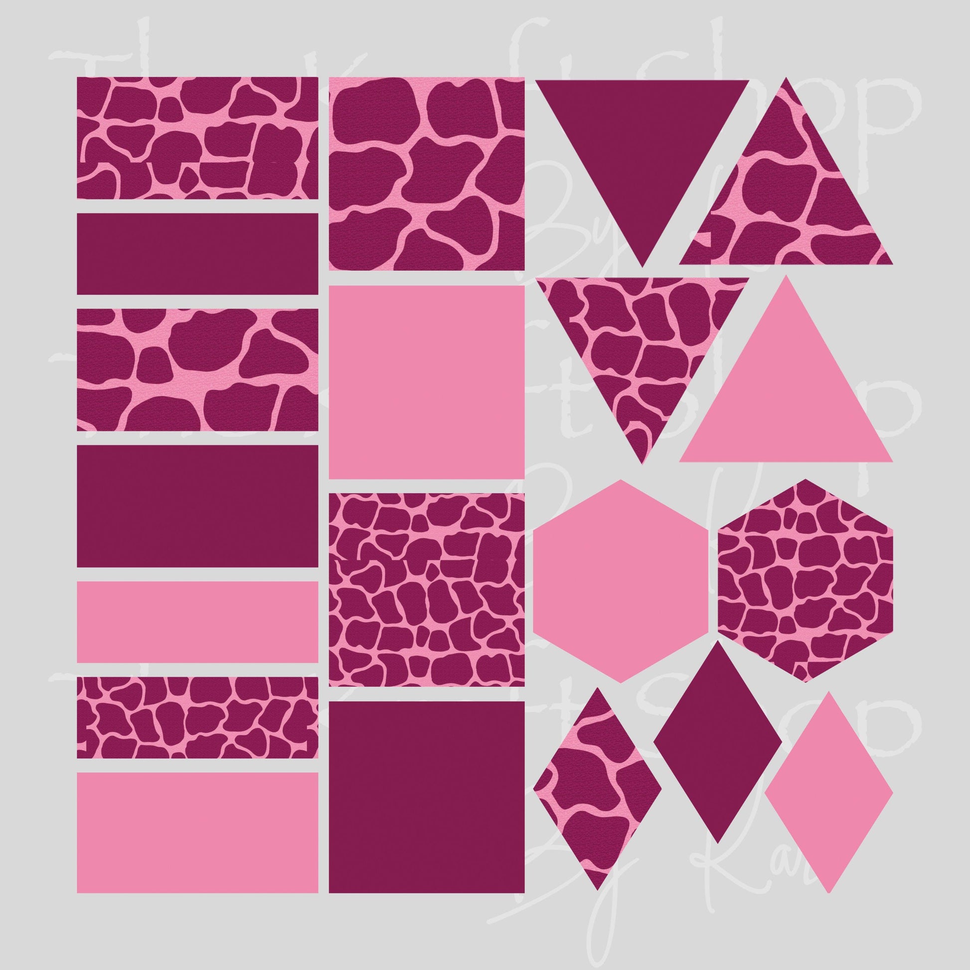 UV DTF Sticker print Pink Cow Print Patchwork Element mixed media bundle of decals sheet 10x10 #10413