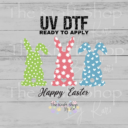 UV DTF Sticker print Easter Bunny Trio Happy Easter decal, tumbler decal, permanent sticker. #7655