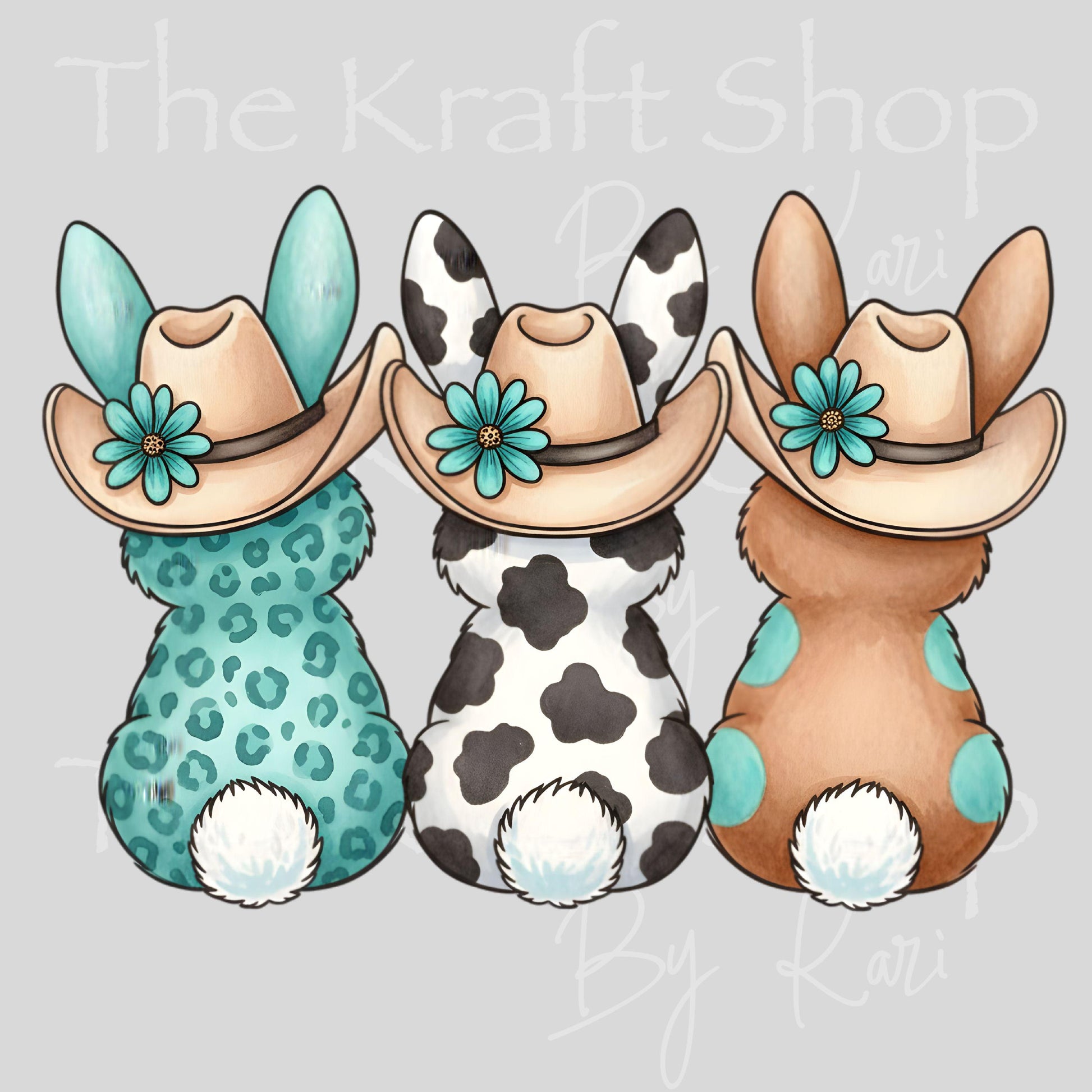 UV DTF Sticker print Western Easter Bunny Trio decal, tumbler decal, permanent sticker. #7658