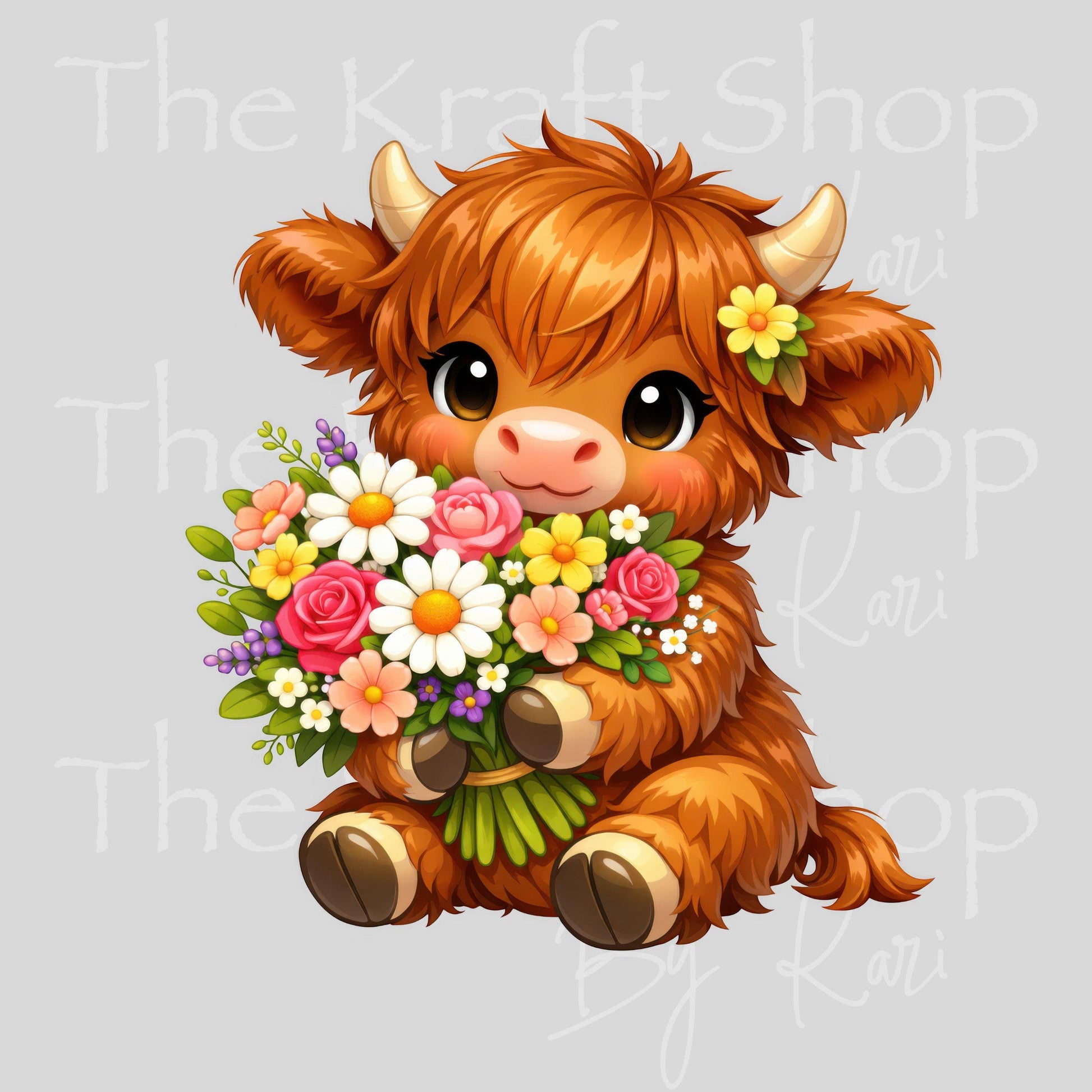 UV DTF Sticker print Spring Flowers Animals Cow, Lamb or Highland Cow decal, tumbler decal, permanent sticker. #1093