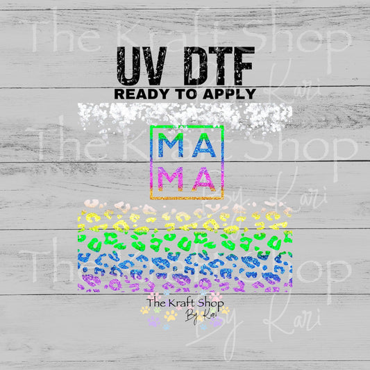 UV DTF Sticker print. Mama rainbow leopard full wrap decal, tumbler decal, permanent sticker #5508