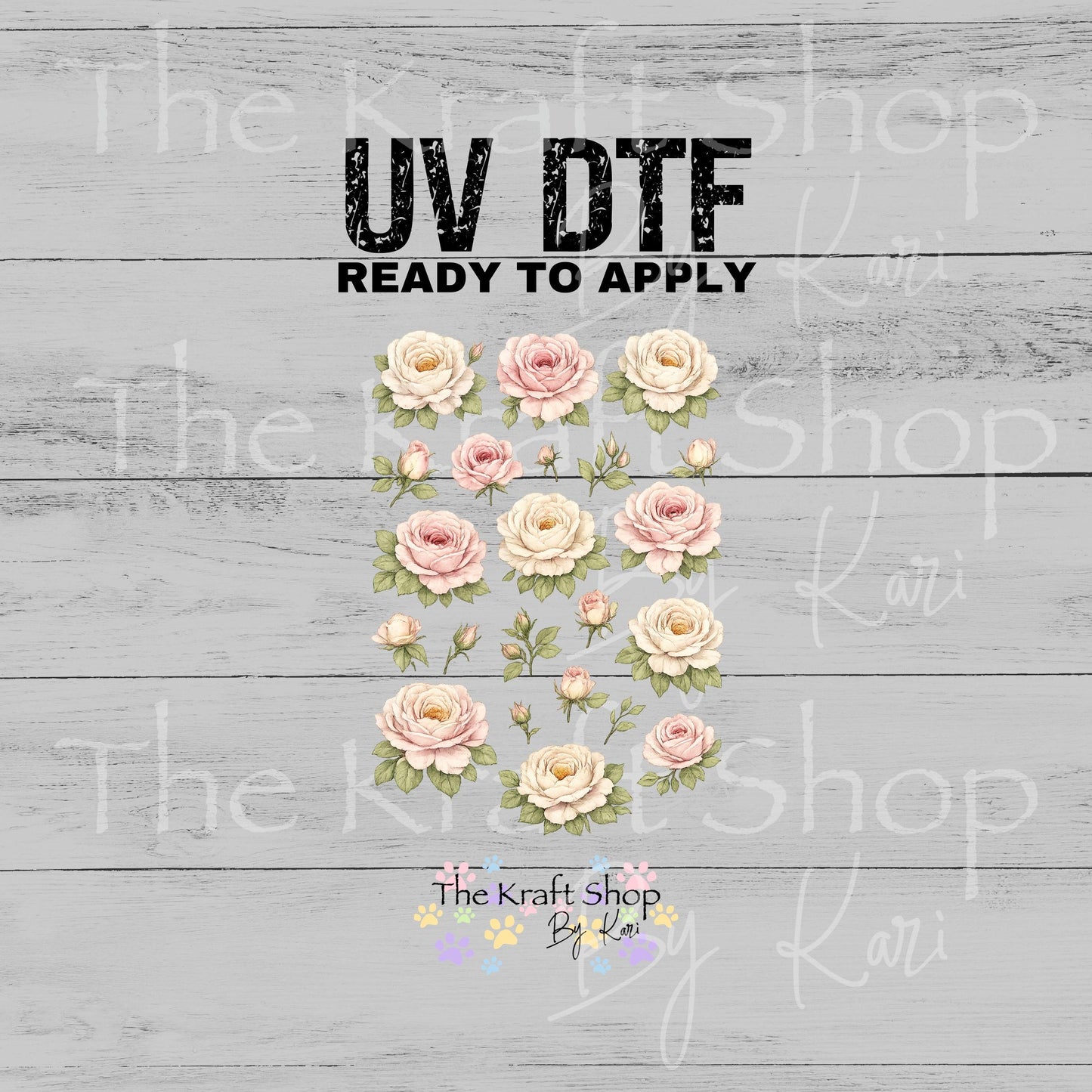 UV DTF Sticker print Off white pink rose Element sheet 8x5.5 decal, tumbler decal, permanent sticker. #10420