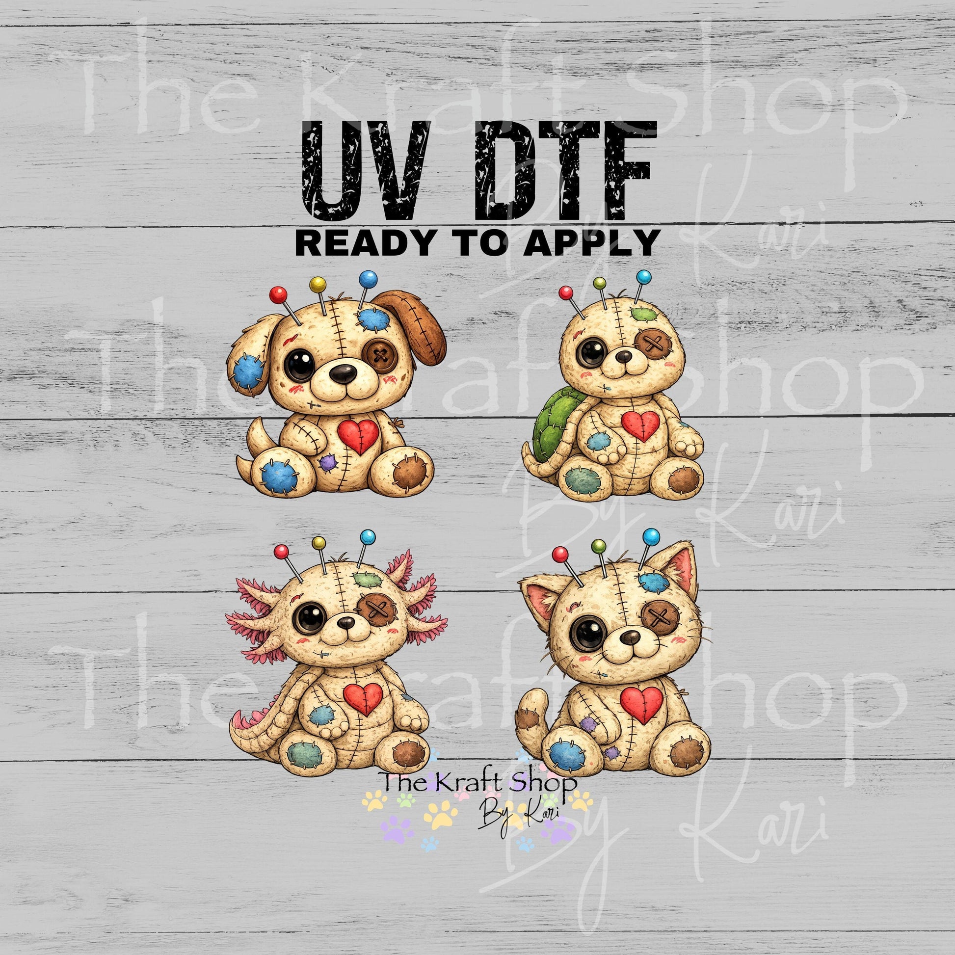 UV DTF Sticker print Patchwork Dog, Kitten, Turtle or Axolotl decal, tumbler decal, permanent sticker. #1098