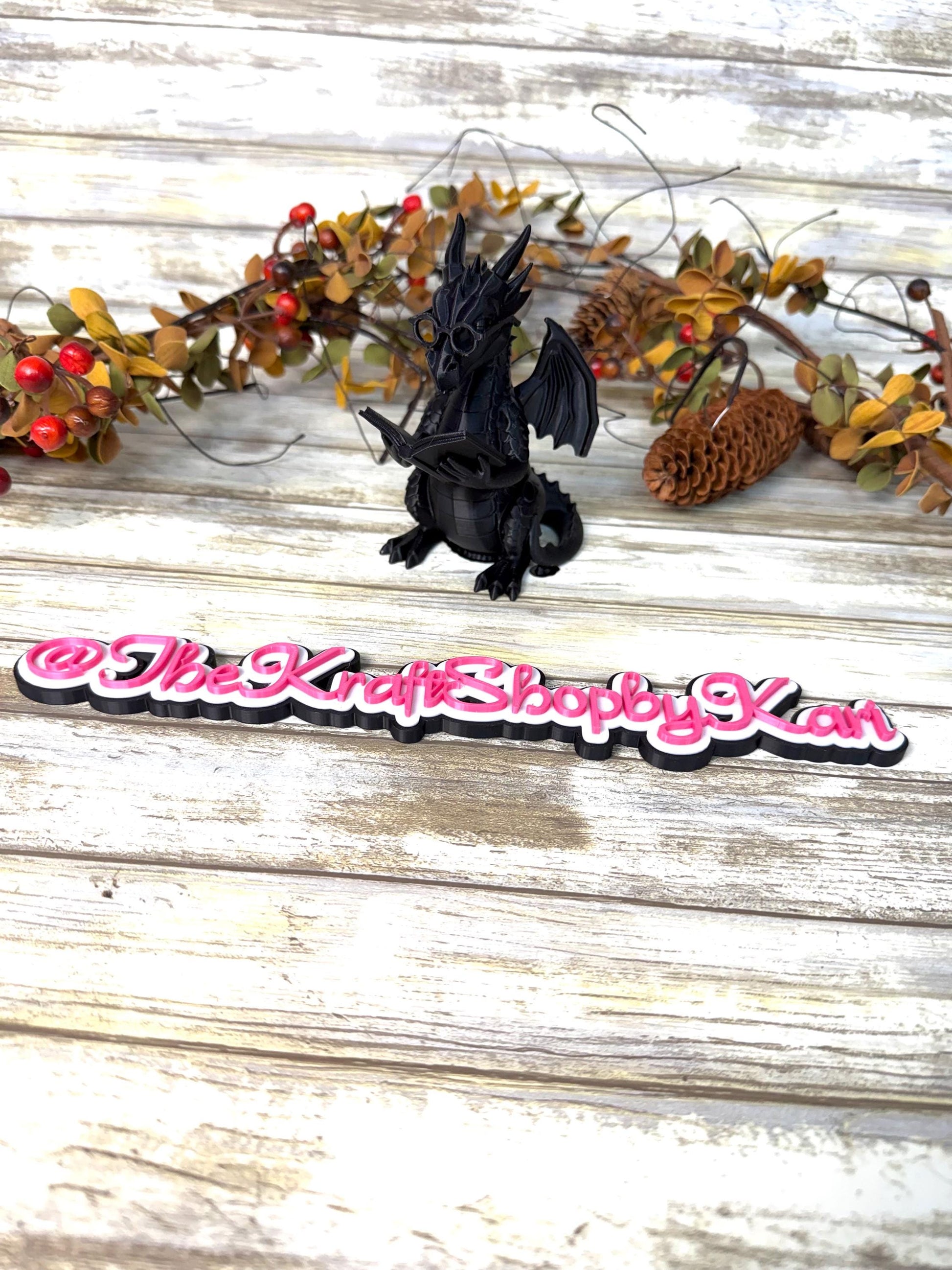 3D Dragon with glasses reading a book decoration. Ready to ship.