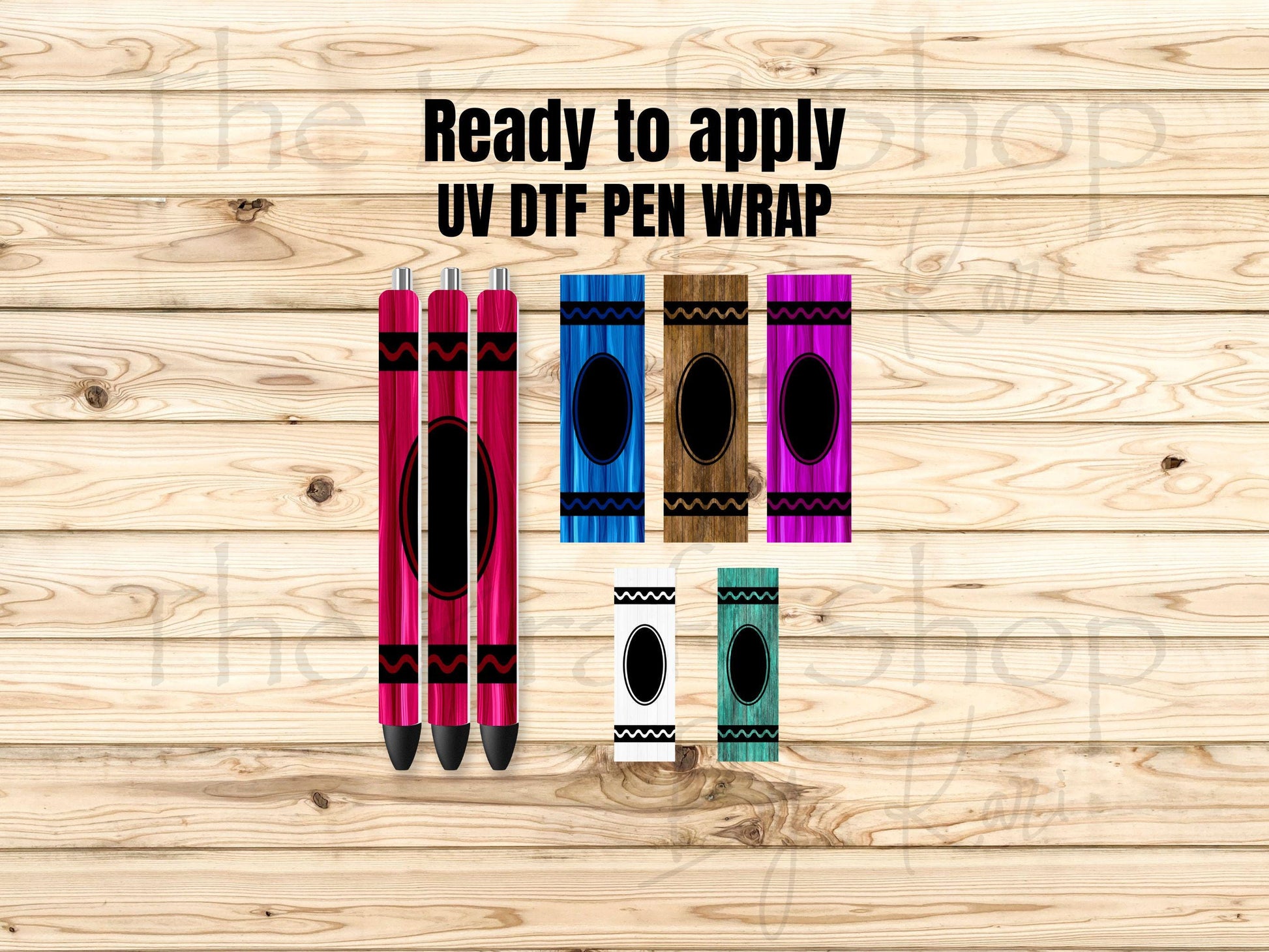 UV DTF Pen Wrap Ready To Apply Sticker Print. Crayon woodgrain White backing Uv Pen wrap. #8039