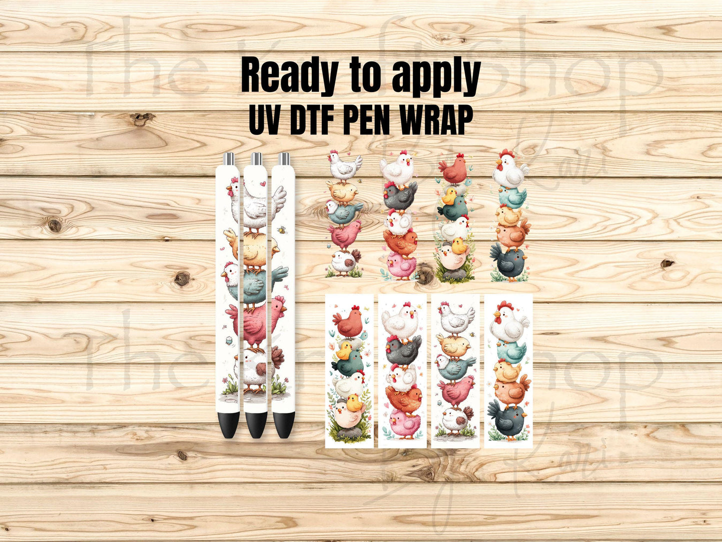 UV DTF Pen Wrap Ready To Apply Sticker Print. Chickens White or transparent backing Uv Pen wrap. #8040