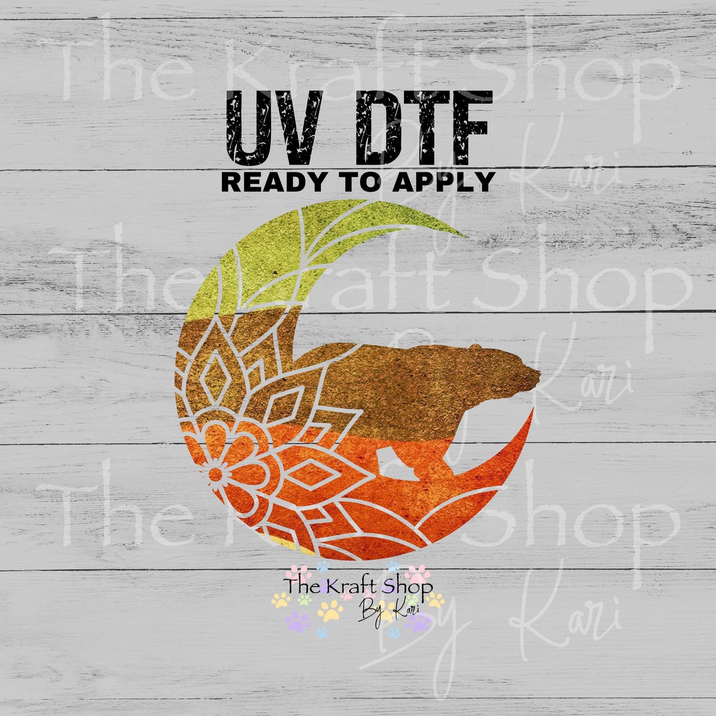 UV DTF Sticker print. Mandala Moon Bear Boho colors decal, tumbler decal, permanent sticker. #1100