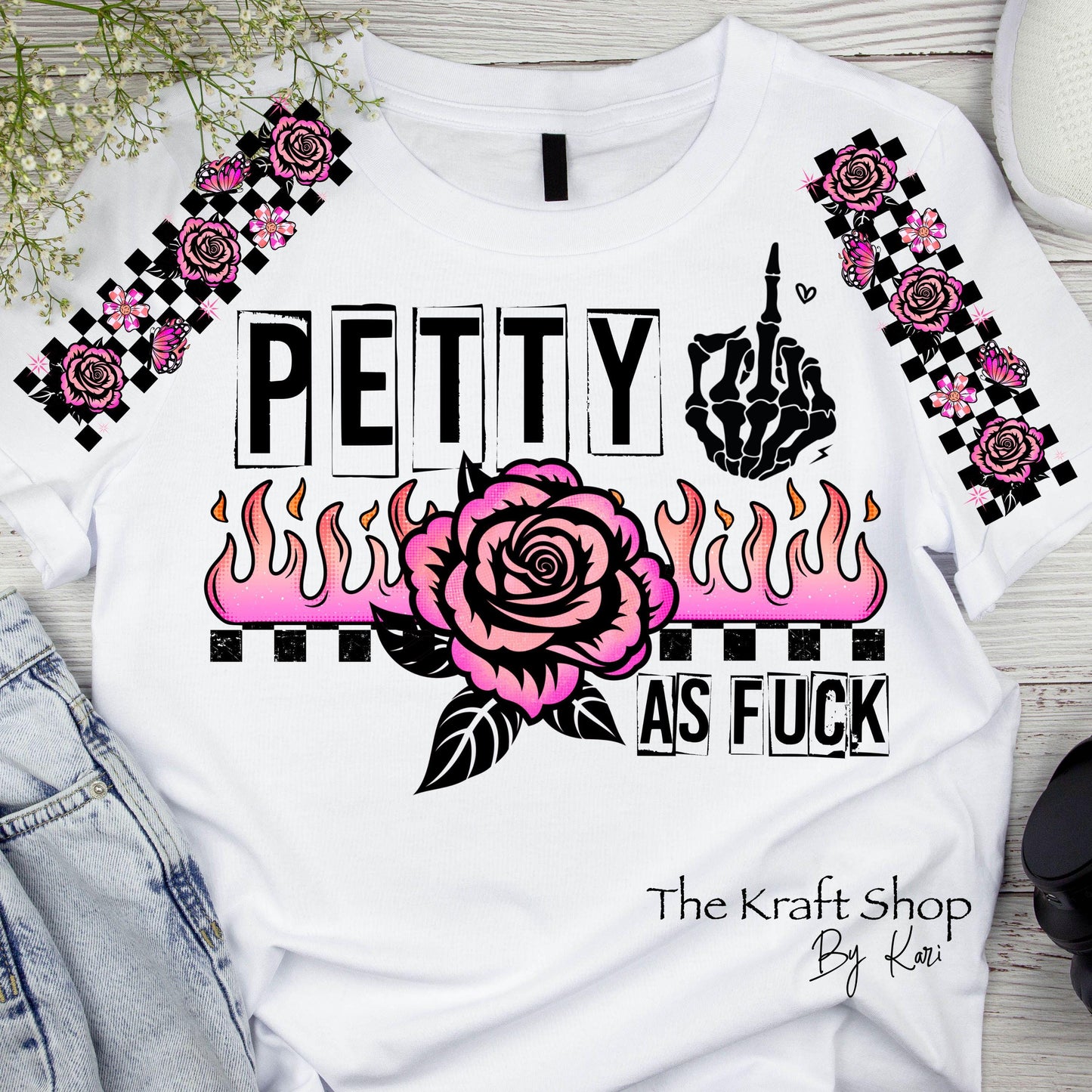 DTF ready to press transfer Petty AF with rose middle finger shirt transfer, DTF Print #11617