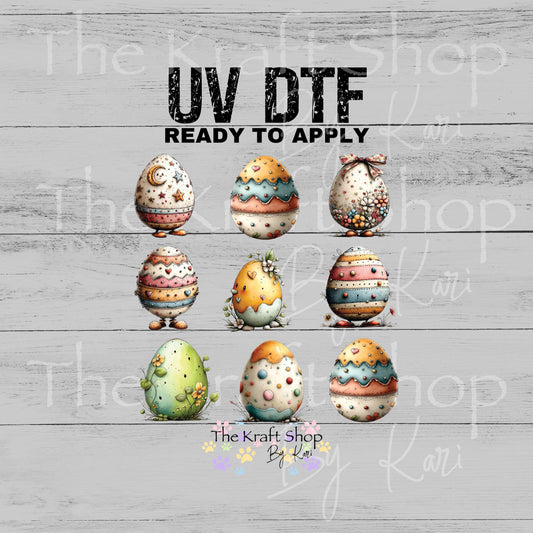UV DTF Sticker print Whimsical Egg Element Easter sheet 8x8 decal, tumbler decal, permanent sticker. #7660