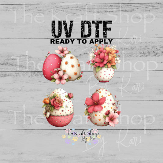 UV DTF Sticker prints. Pink whimsical eggs Easter decals 4pk, permanent sticker.#7661