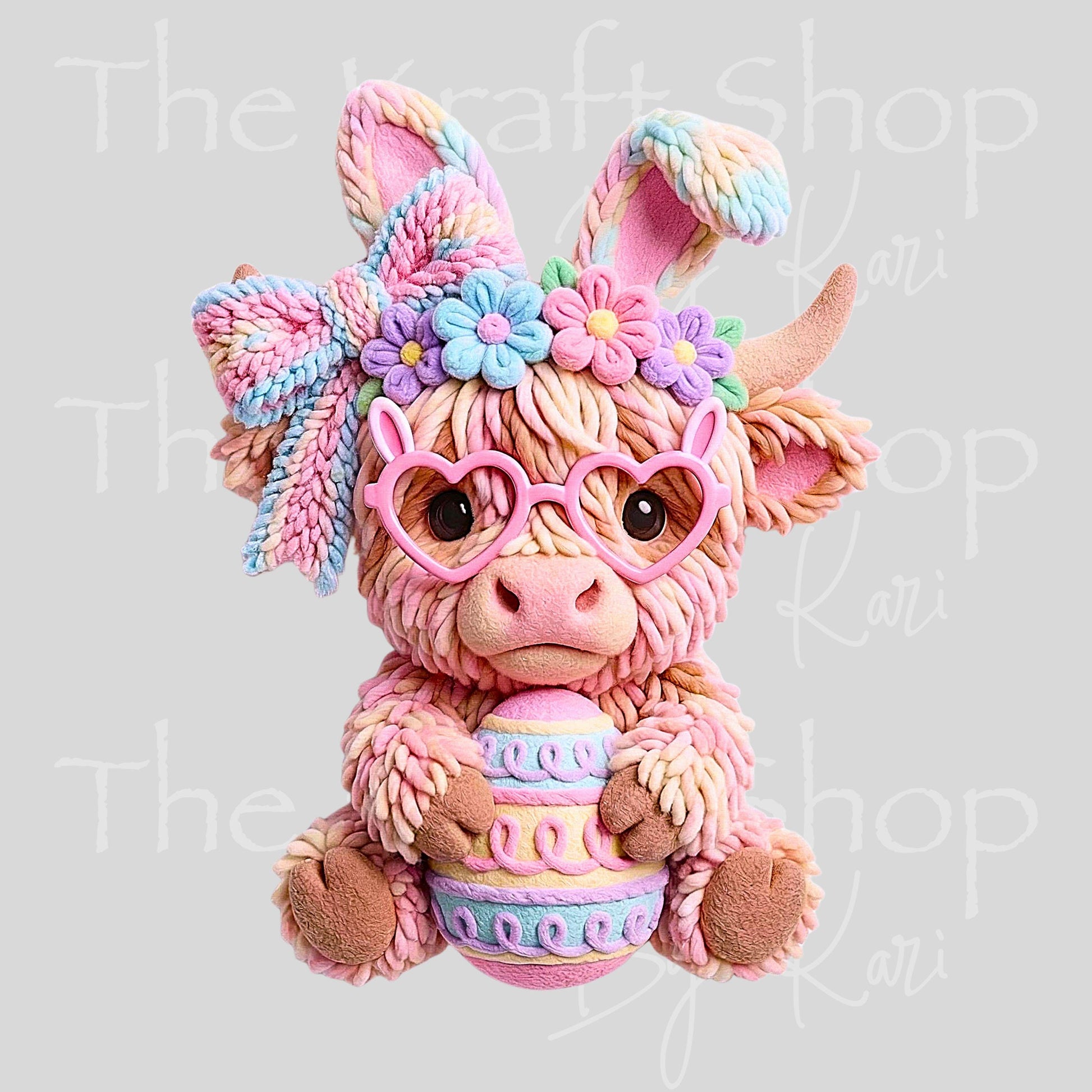 UV DTF Sticker print Yarn Easter Highland Cow with Eggs and bunny ears decal, tumbler decal, permanent sticker. #7667