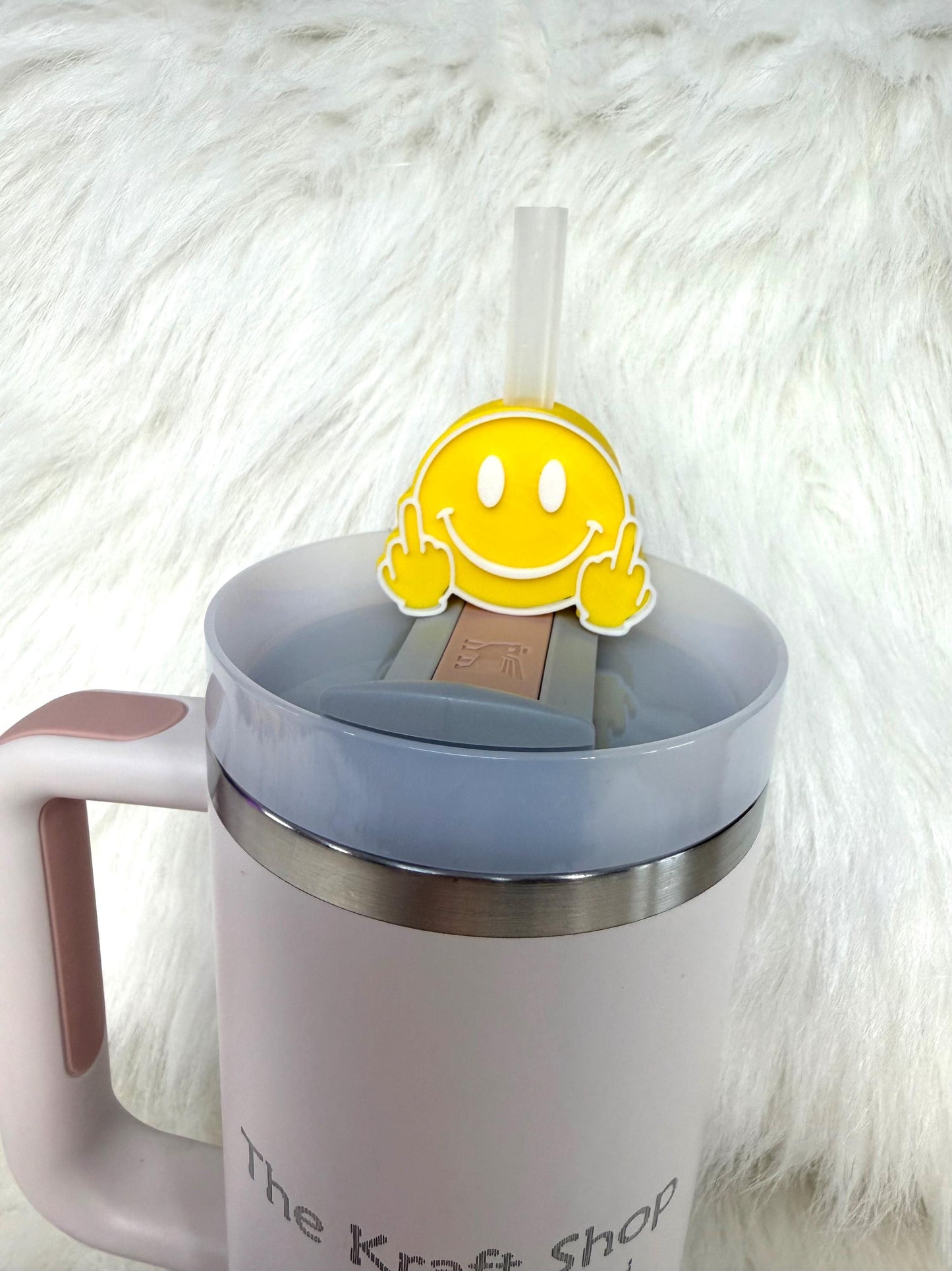 3D Smile face with middle fingers straw topper. Ready to ship.