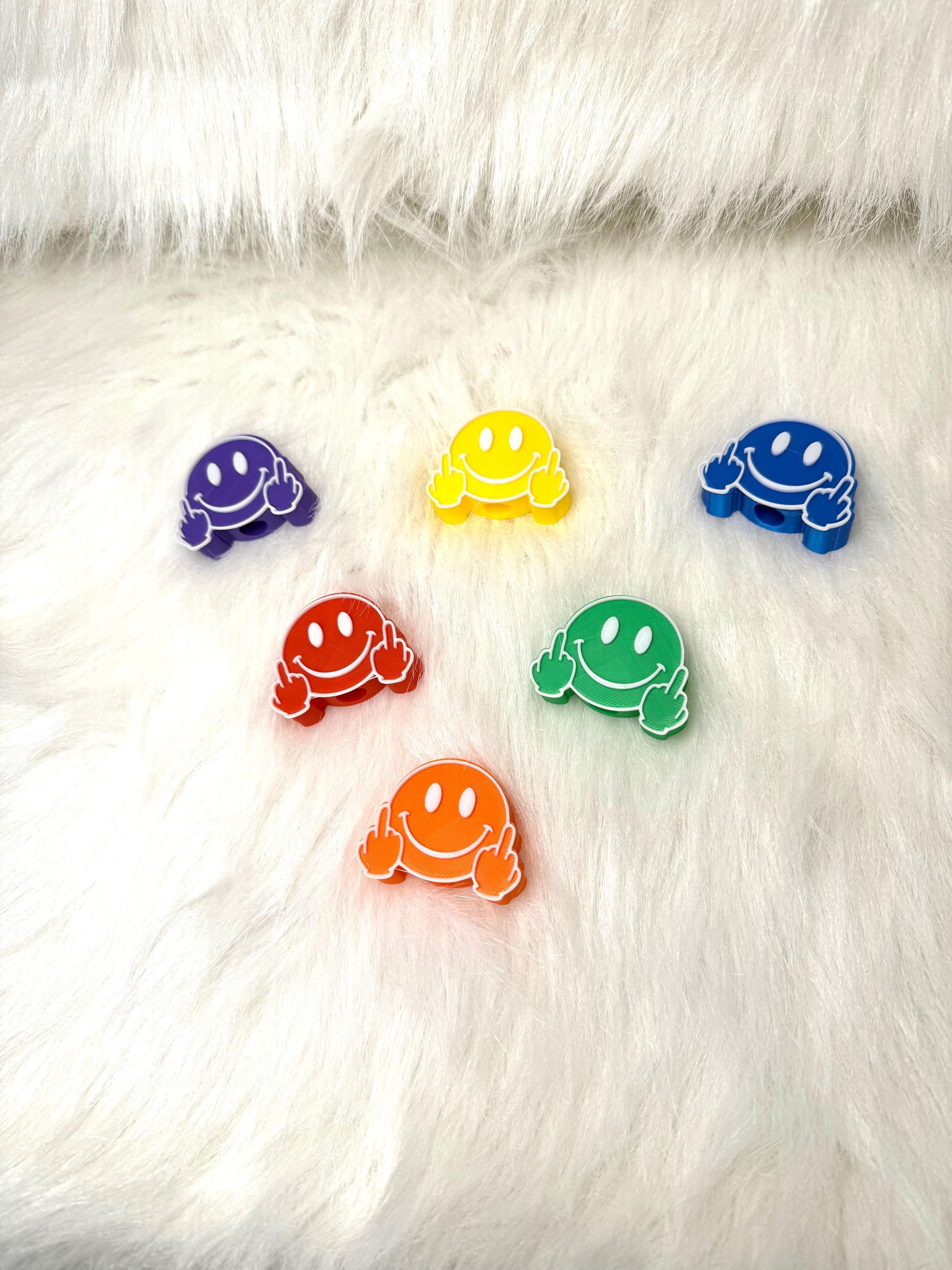 3D Smile face with middle fingers straw topper. Ready to ship.