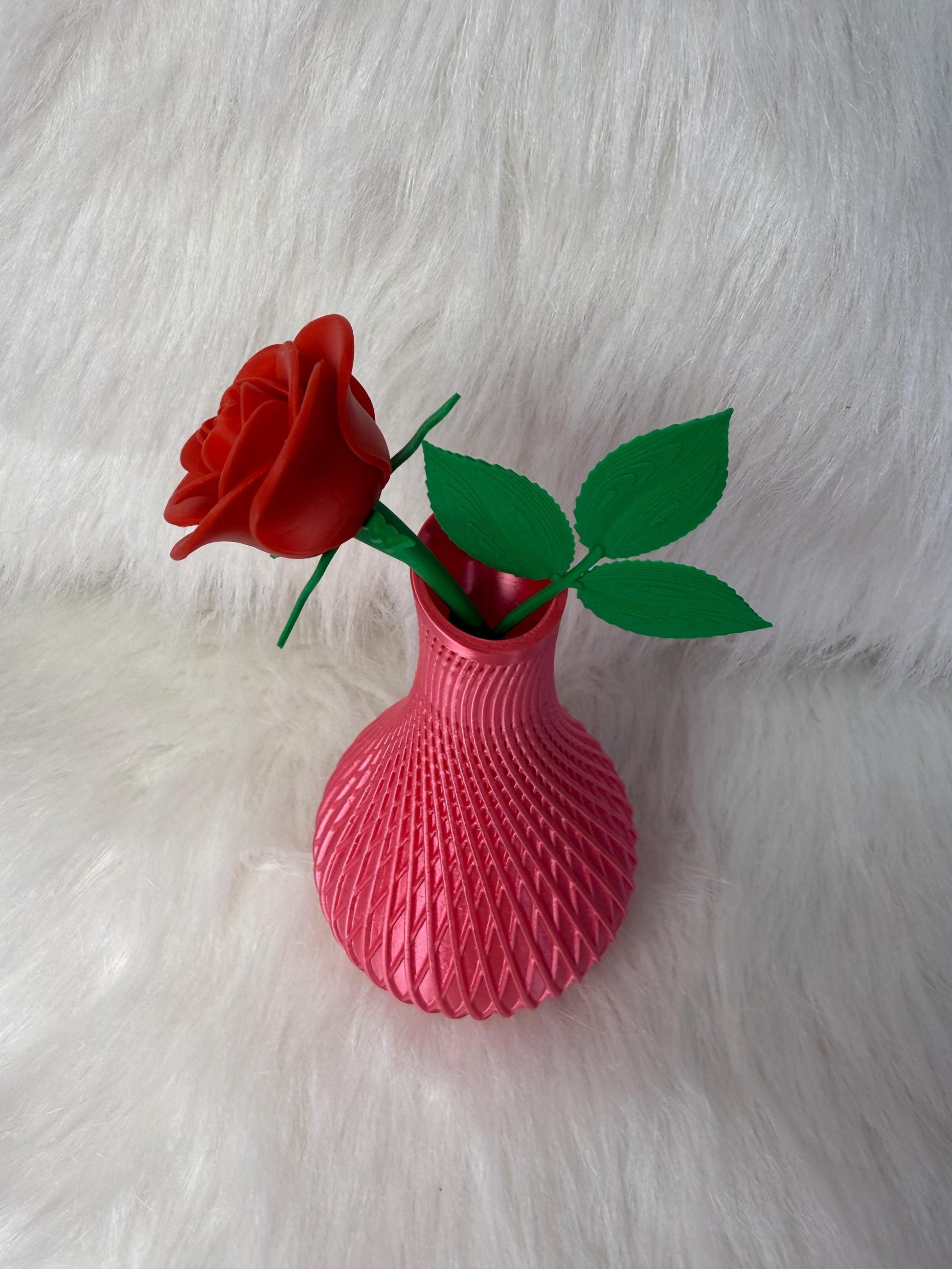 3D pink silk vase and 3D printed rose. Ready to ship.