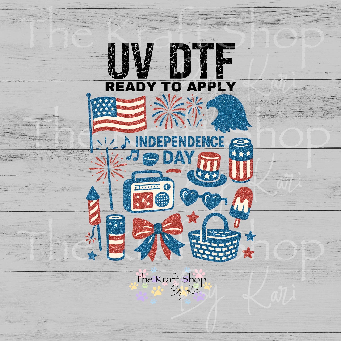 UV DTF Sticker print Summer Independence Day Retro mixed media Element sheet 9x9 decal #7668
