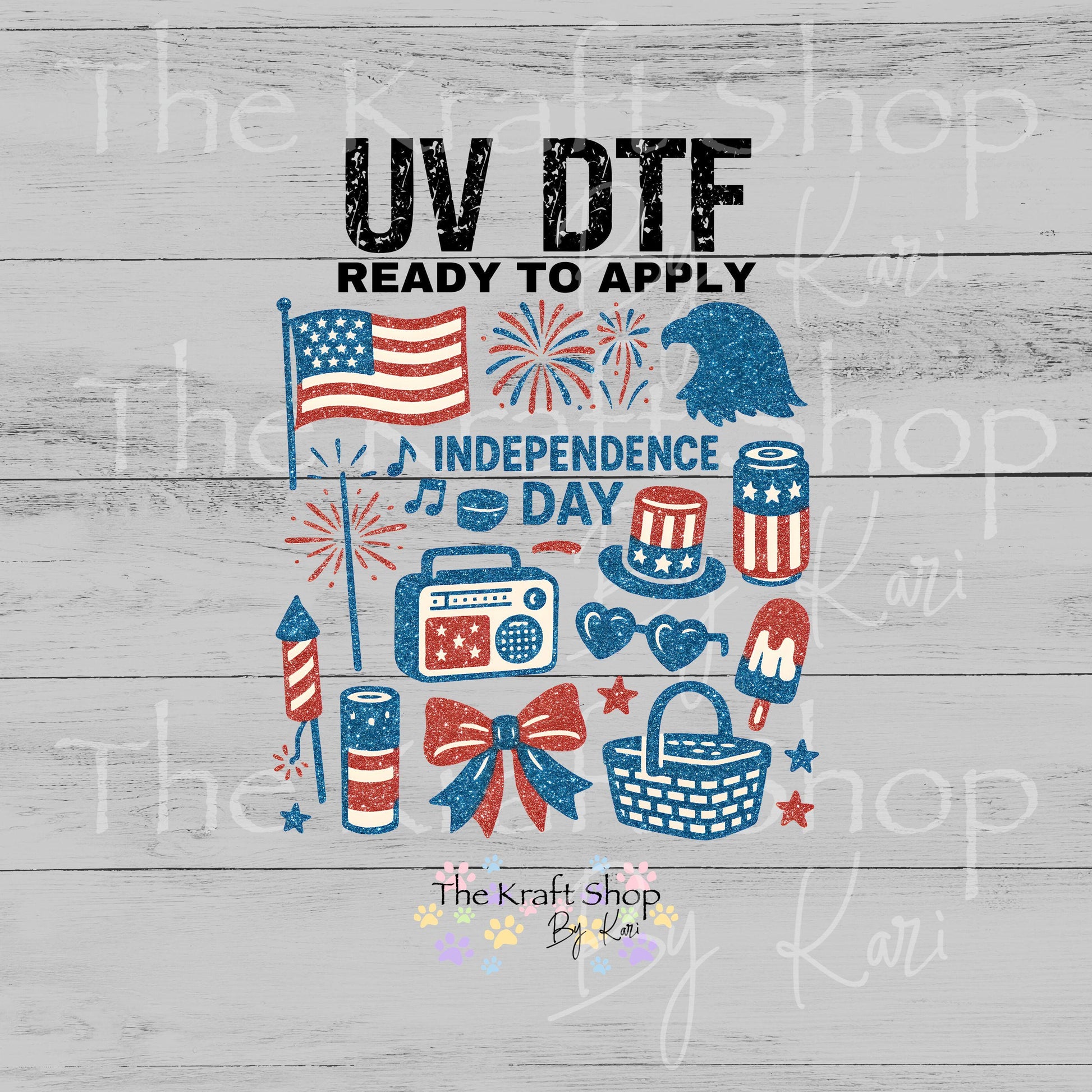 UV DTF Sticker print Summer Independence Day Retro mixed media Element sheet 9x9 decal #7668