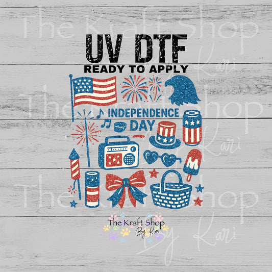 UV DTF Sticker print Summer Independence Day Retro mixed media Element sheet 9x9 decal #7668