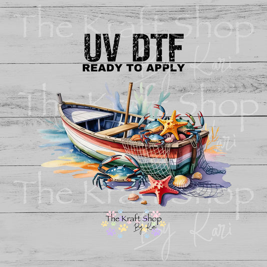 UV DTF Sticker print Nautical boat watercolor painted decal, tumbler decal, permanent sticker. #10416