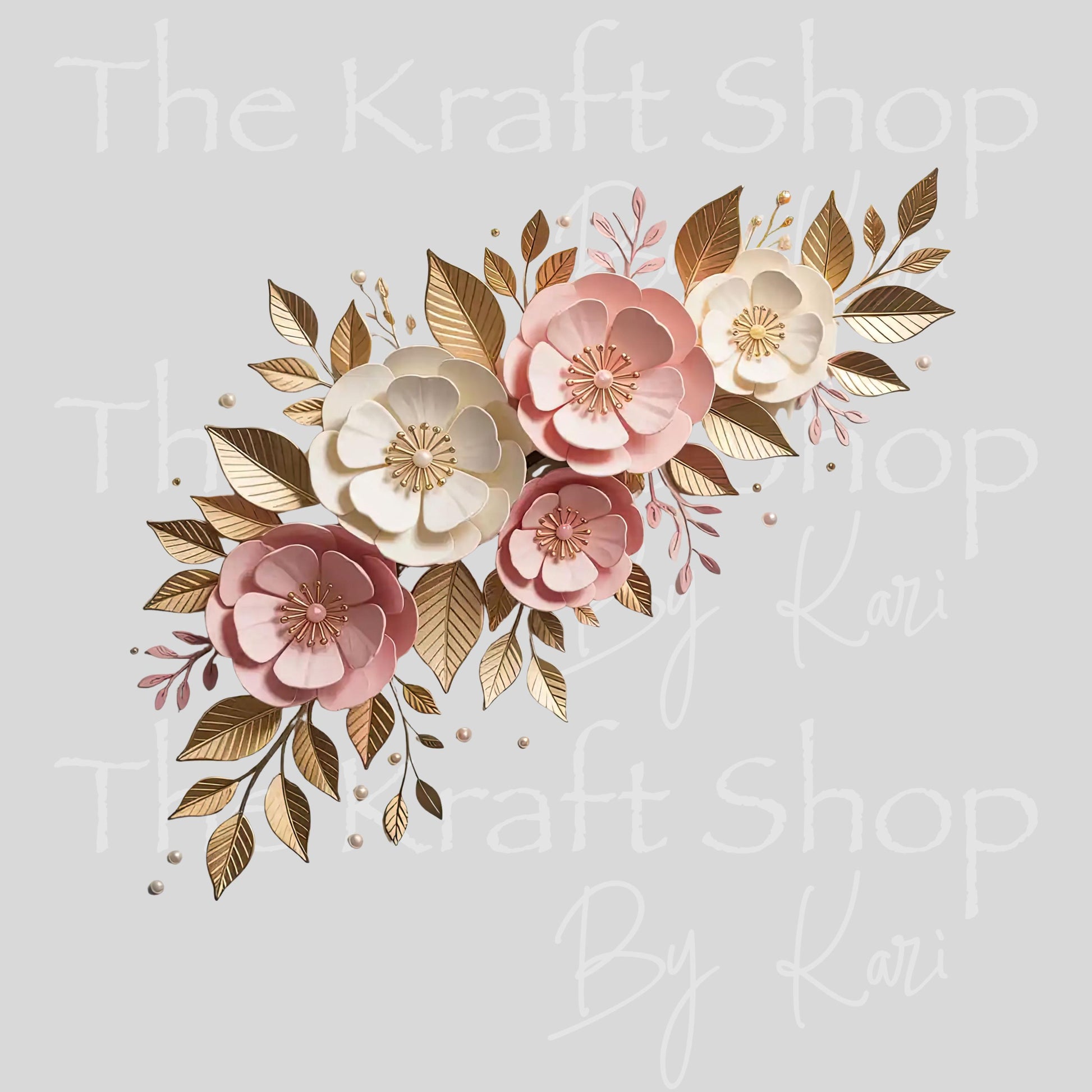 UV DTF Sticker print. Gold pink flowers wrap decals tumbler decal. Glass can wrap. #5504