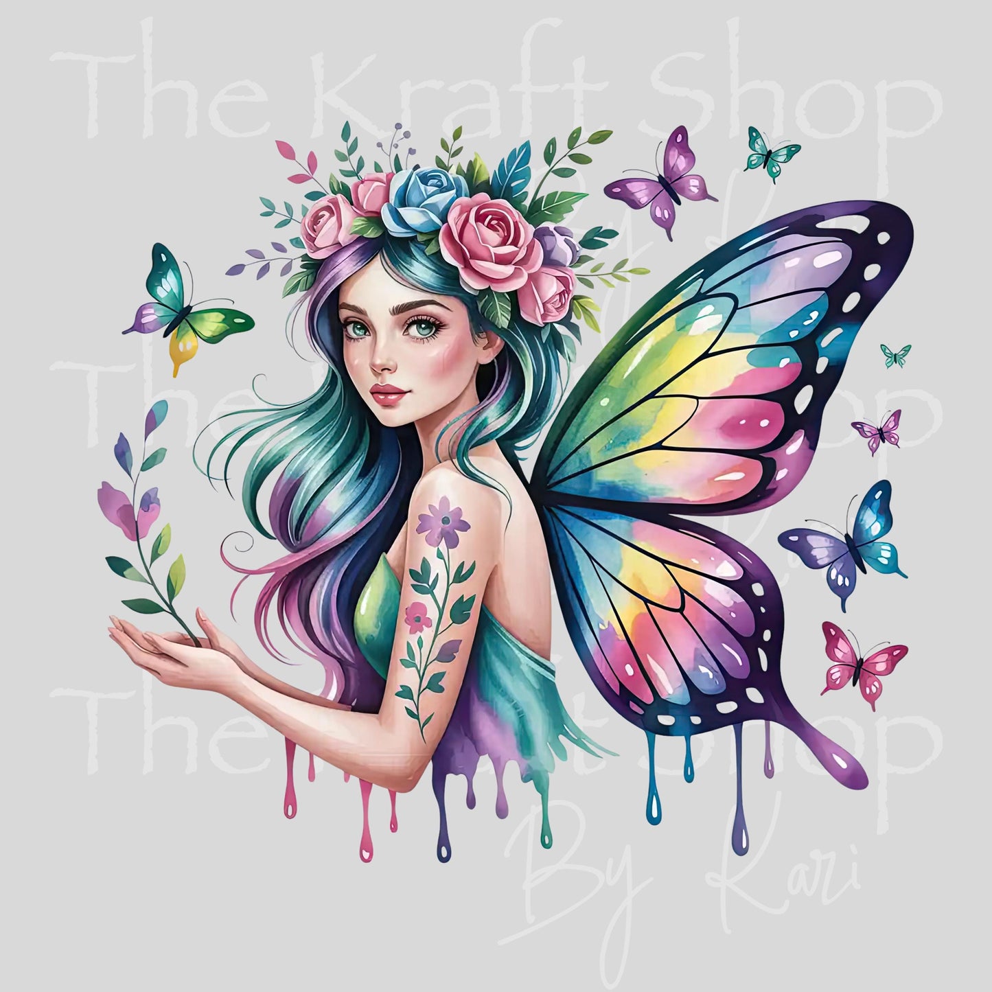 UV DTF Sticker prints. Tattoo Butterfly Fairy decal, permanent sticker. #1094