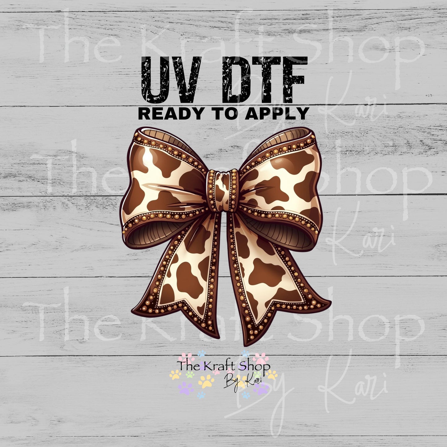 UV DTF Sticker prints. Brown Cow Bow cow spots decal, permanent sticker. #1096