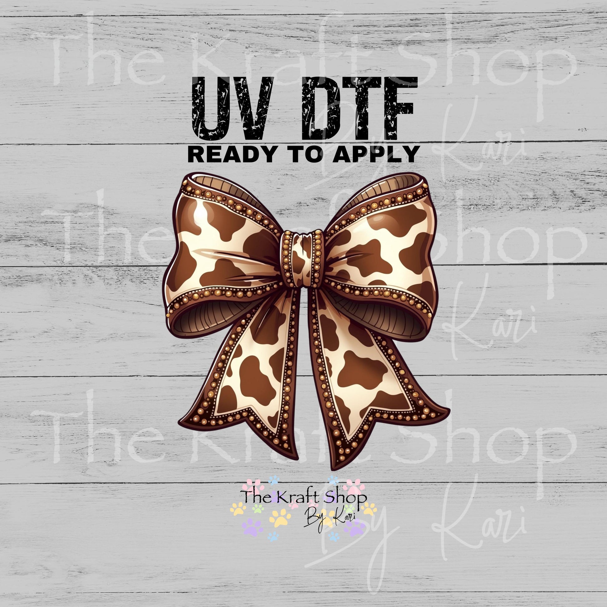 UV DTF Sticker prints. Brown Cow Bow cow spots decal, permanent sticker. #1096