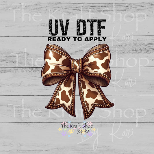 UV DTF Sticker prints. Brown Cow Bow cow spots decal, permanent sticker. #1096