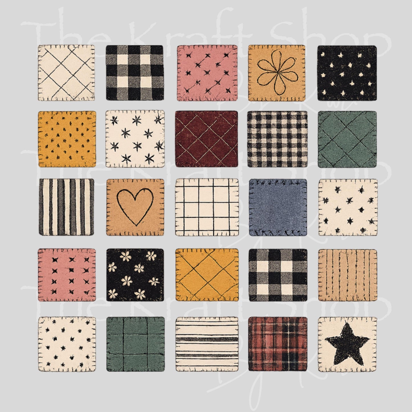 UV DTF Vintage patchwork elements mixed media bundle of decals Element sheet 10x10 decal #10422