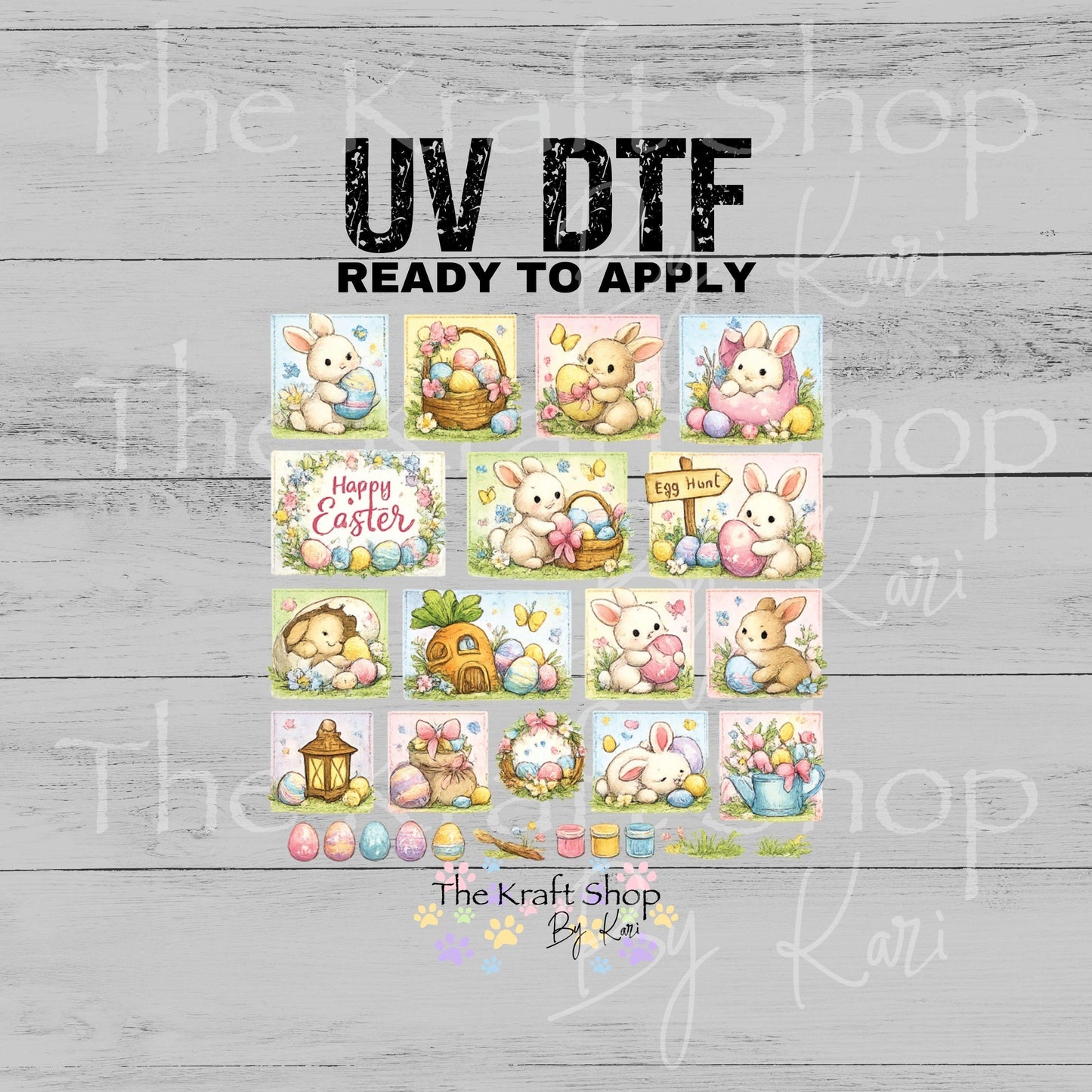 UV DTF Easter bunny Patchwork mixed media Element sheet 10x10 decal #7671
