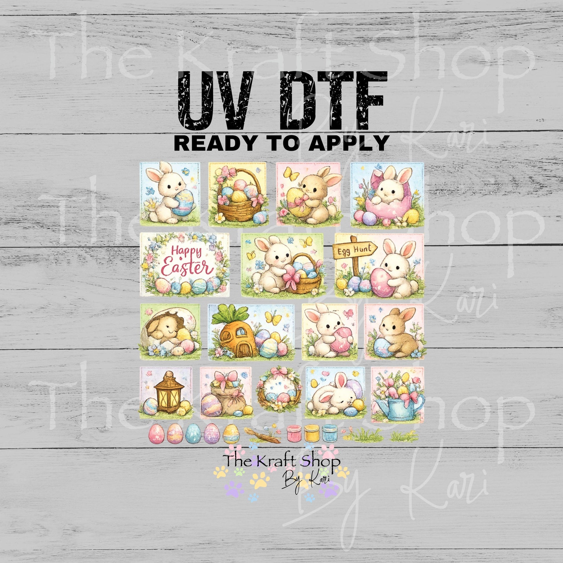 UV DTF Easter bunny Patchwork mixed media Element sheet 10x10 decal #7671