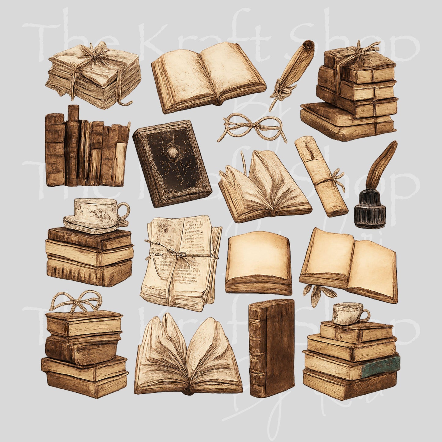 UV DTF Vintage books mixed media Element sheet 8x8 decal #10425