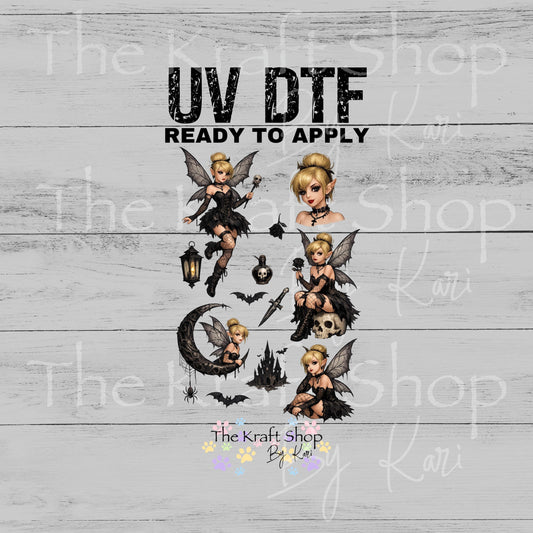 UV DTF Gothic Fairy mixed media Element sheet 10x6.5 decal #10427