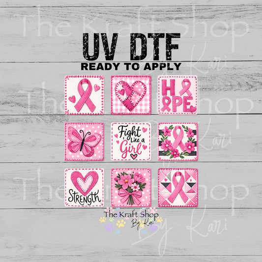 UV DTF Breast Cancer Patchwork mixed media Element sheet 8x8 decal #10433