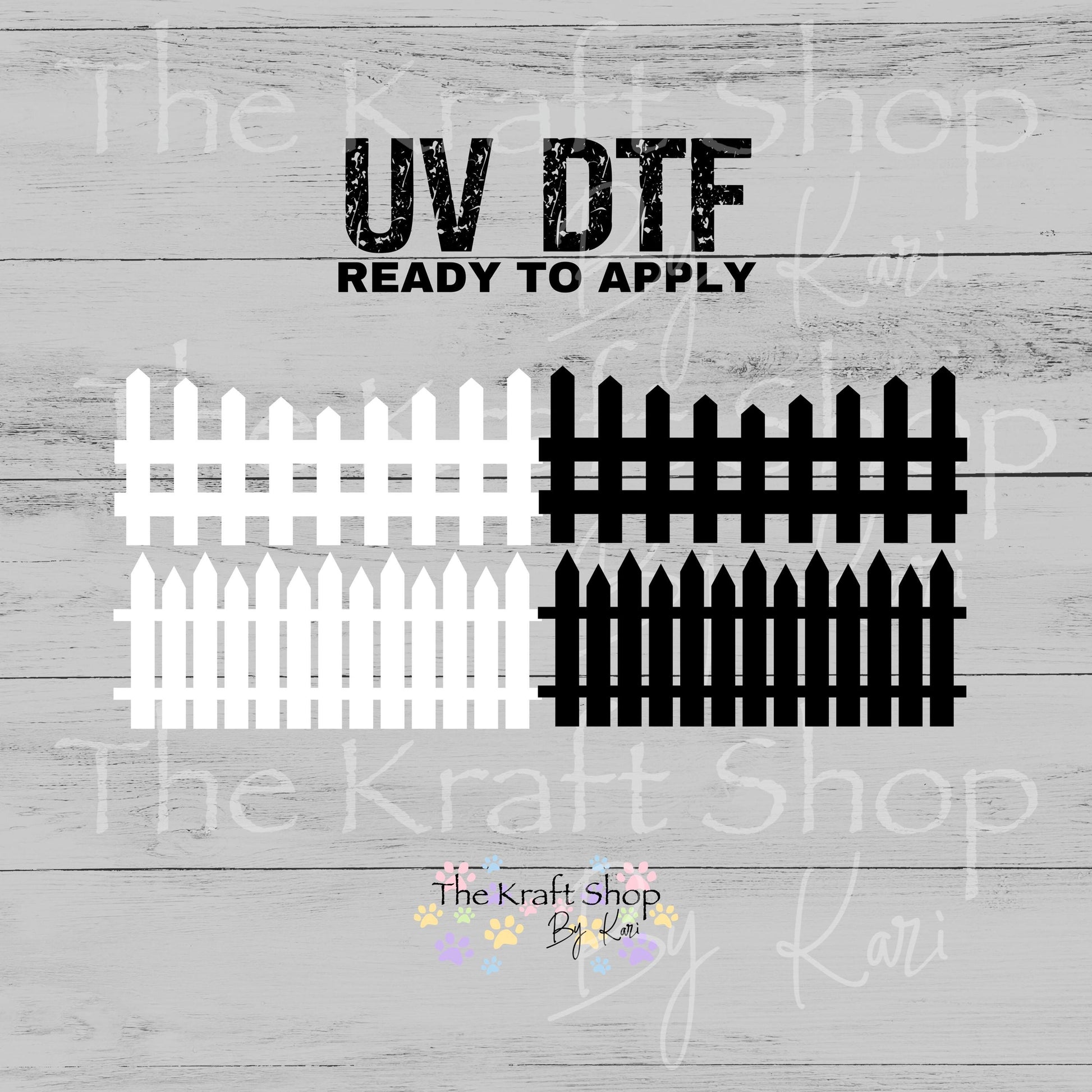 UV DTF Fence 2pk black or white mixed media Element sheet 9x9 decal #10434