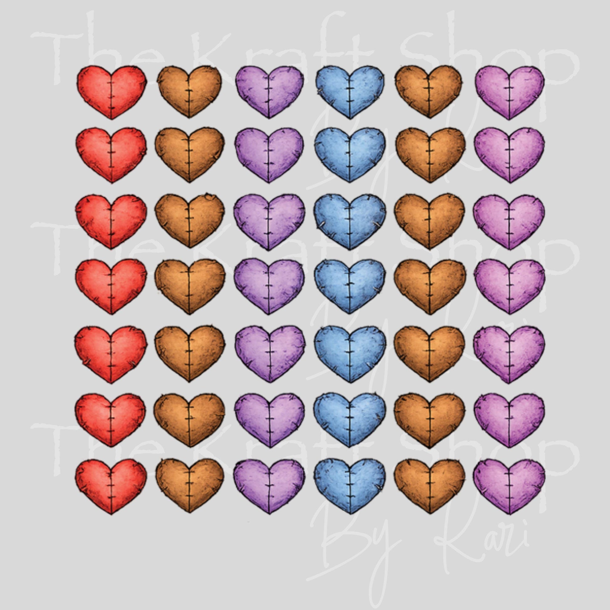 UV DTF Sticker print Patchwork hearts multicolored Element sheet 8x8 decal, tumbler decal, permanent sticker. #10421