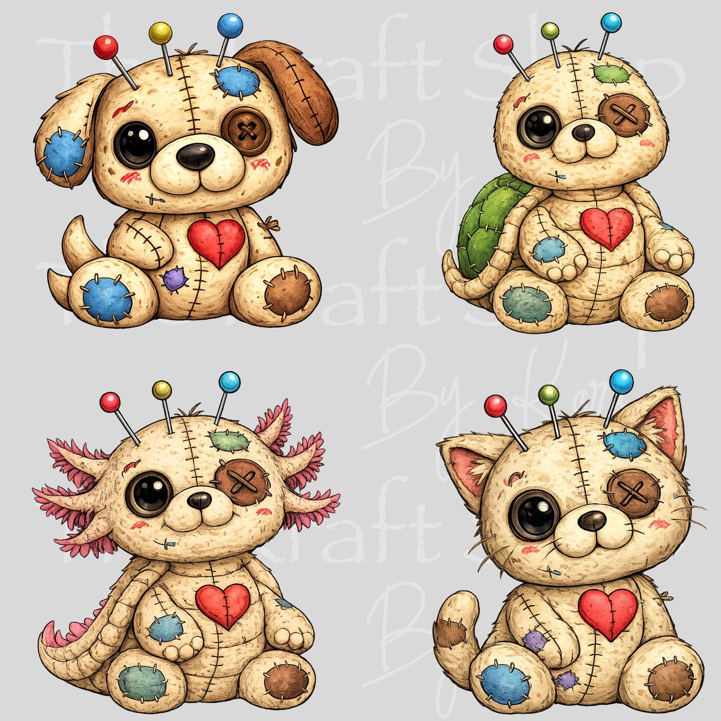 UV DTF Sticker print Patchwork Dog, Kitten, Turtle or Axolotl decal, tumbler decal, permanent sticker. #1098