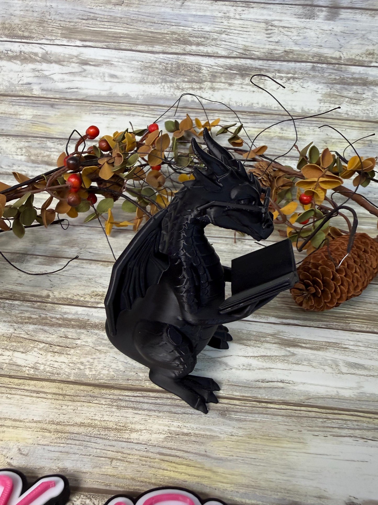 3D Dragon with glasses reading a book decoration. Ready to ship.