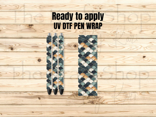 UV DTF Pen Wrap Ready To Apply Sticker Print. Boho Mermaid Scale White backing Uv Pen wrap. #8038