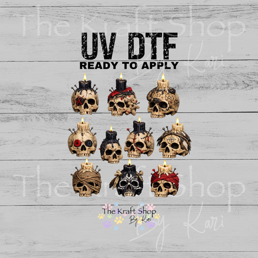 UV DTF Voodoo skull candles mixed media Element sheet 8x8 decal #10449