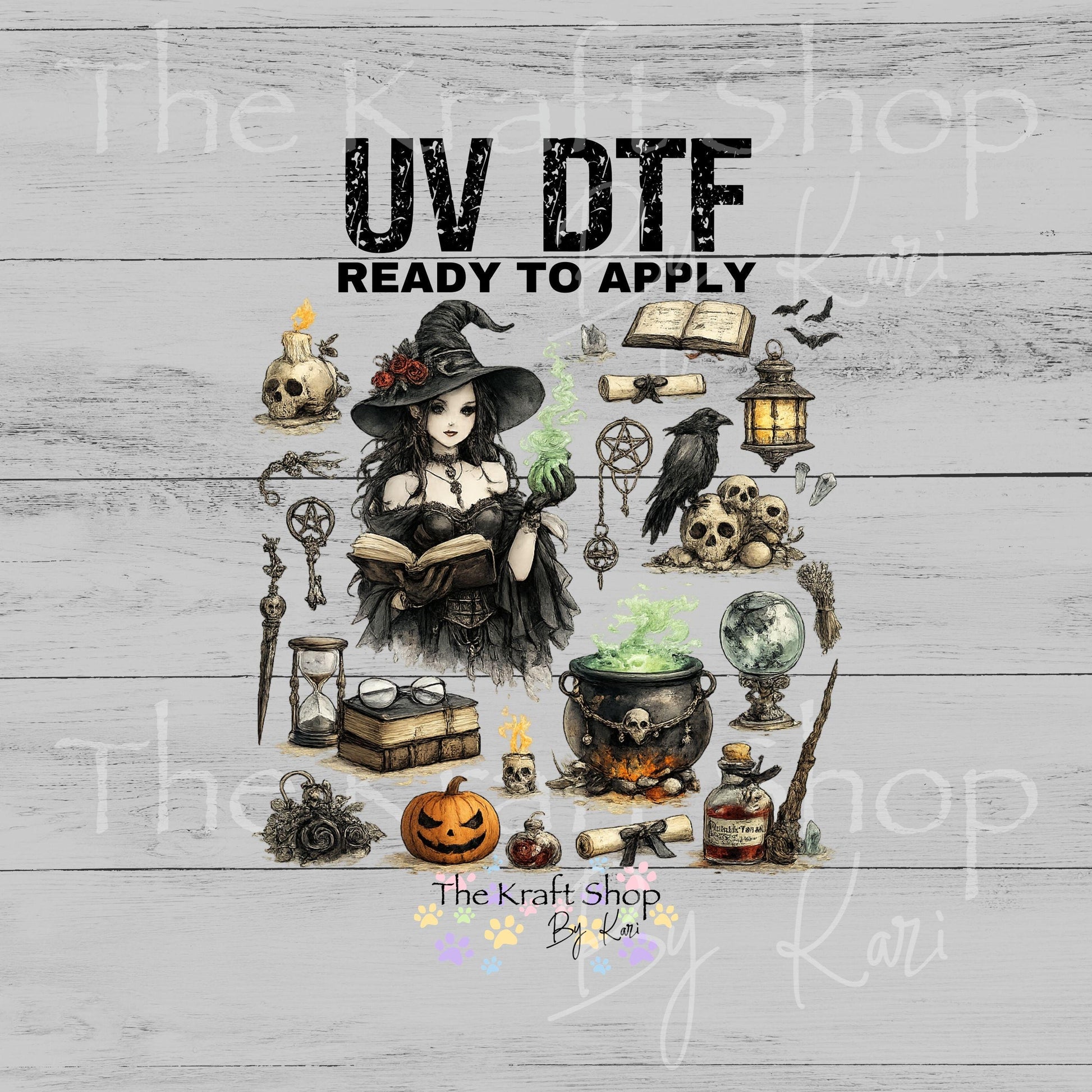 UV DTF Gothic Witch elements mixed media bundle of decals Element sheet 10x10 decal #7678